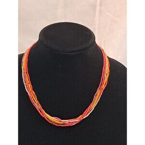 NWT Peyote Bird Multi Strand Multicolor Seed Bead Necklace Heart Charm 19"